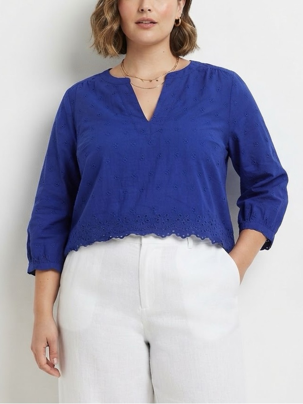 Old Navy Blue Lace-Trim Blouse Like New